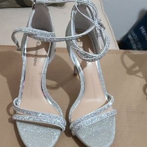 Silver high heel shoes